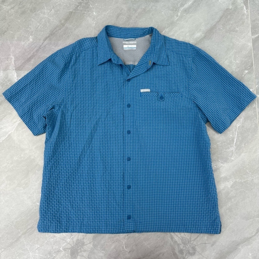 Men’s Columbia Omni Shade Plaid Button Down Short Sleeve Shirt Pocket Large